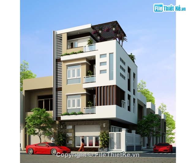 Nhà phố 4 tầng 2 mặt tiền phong cách hiện đại,Diện tích 6.3x8.5m,Nhà phố 4 tầng 6.3x8.5m